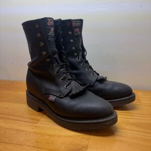 Justin Boot Black Lace-Up Leather Boots Western w Kiltie EUC Work Wear Combat